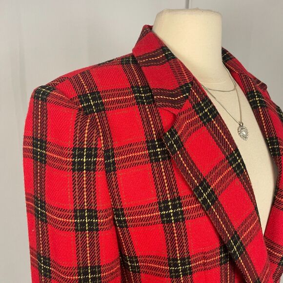 Vintage Blazer Jacket Womens Size 6 Red Plaid Tartan Wool Single Button 90s - Picture 2 of 11